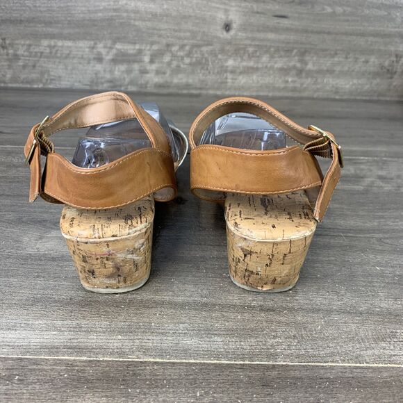 American Eagle Womens Sandals Size 6 Ankle Strap Wedge Heels Open Toe Brown - Picture 6 of 10